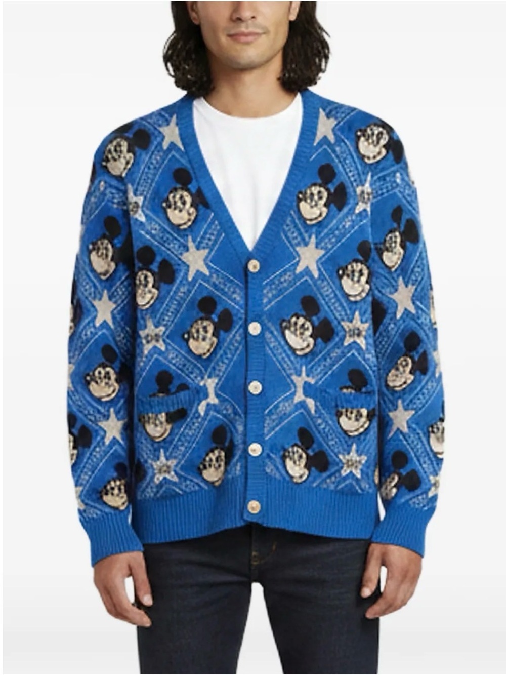 Gucci Blue Mickey Mouse Jacquard Cardigan